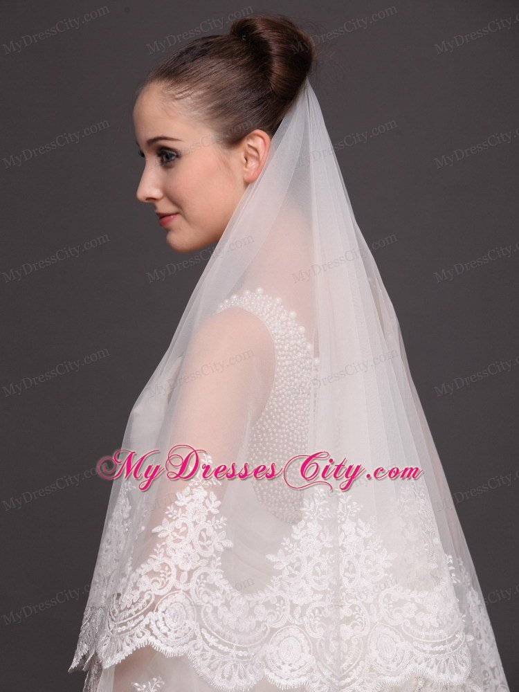 Lace Appliques One-tier Cathedral Tulle Popular Wedding Veil