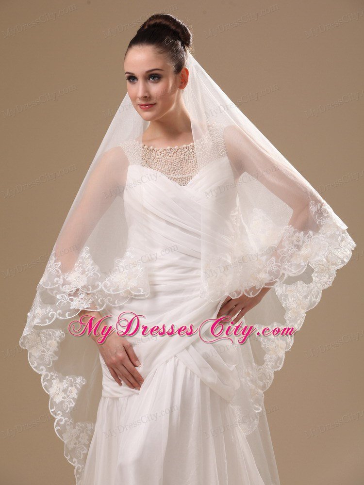 Lace Appliques One-tier Cathedral Tulle Stylish Wedding Veil