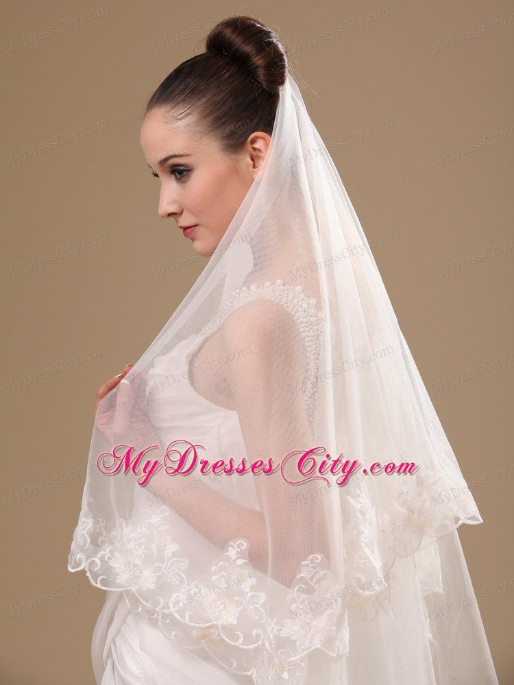 Lace Appliques One-tier Cathedral Tulle Stylish Wedding Veil