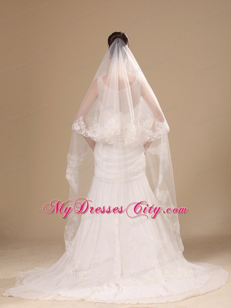 Lace Appliques One-tier Cathedral Tulle Stylish Wedding Veil