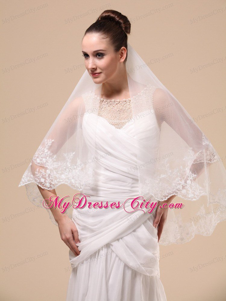 Lace Appliques Two-tier Tulle Popular Wedding Veil