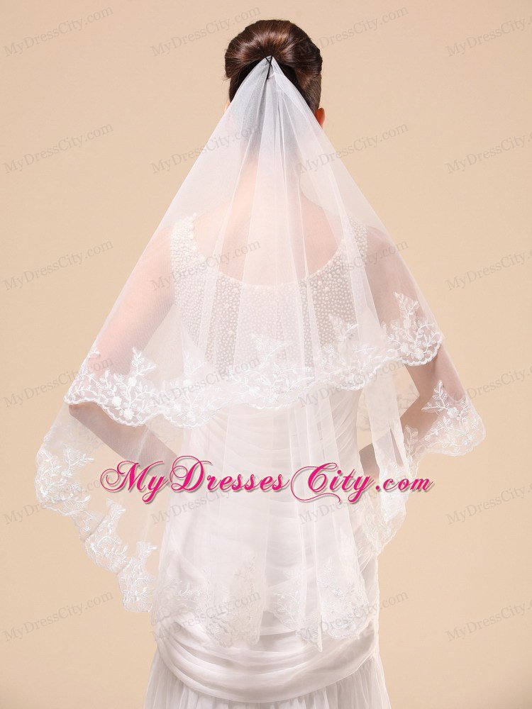 Lace Appliques Two-tier Tulle Popular Wedding Veil