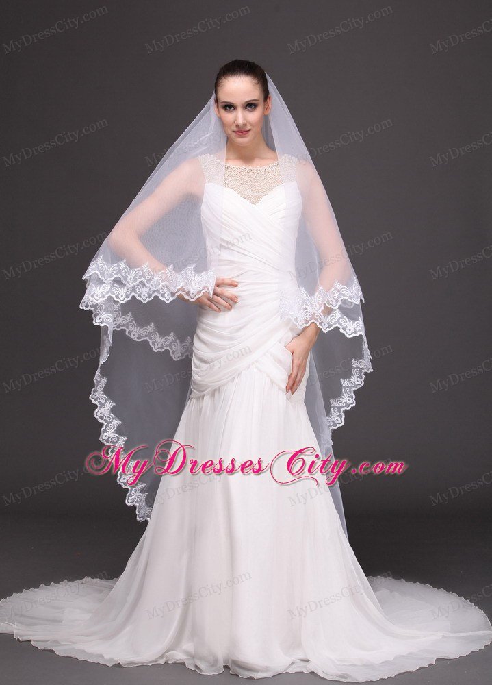 Two-tier Tulle With Lace Appliques Bridal Veil