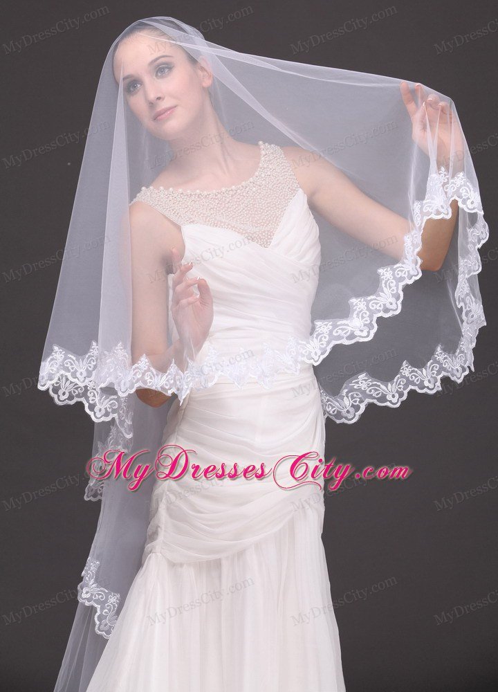 Two-tier Tulle With Lace Appliques Bridal Veil