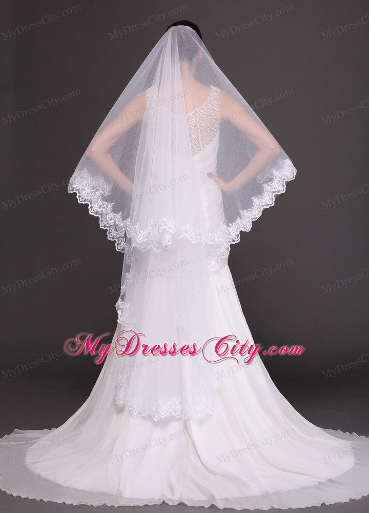 Two-tier Tulle With Lace Appliques Bridal Veil