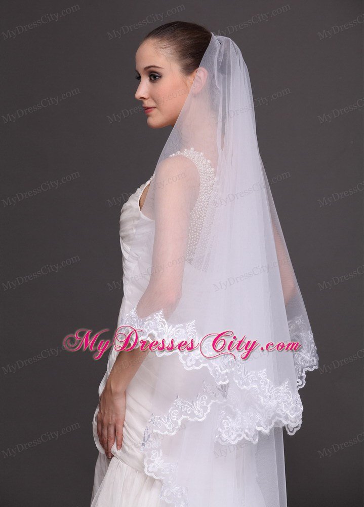 Two-tier Tulle With Lace Appliques Bridal Veil