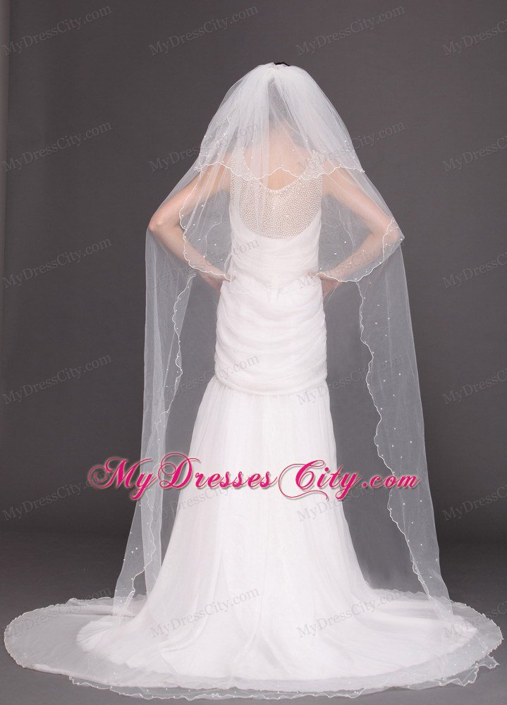 Three-Tier Tulle With Pearls Drop Veil