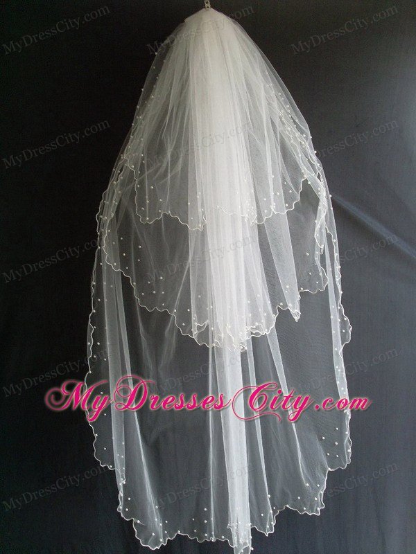 Beading Decorate Tulle Three Layers Graceful Wedding Veil