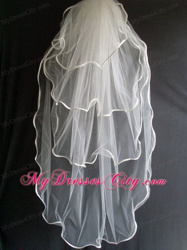 Four Layers Taffeta Ribbon Edge Tulle Wedding Veil