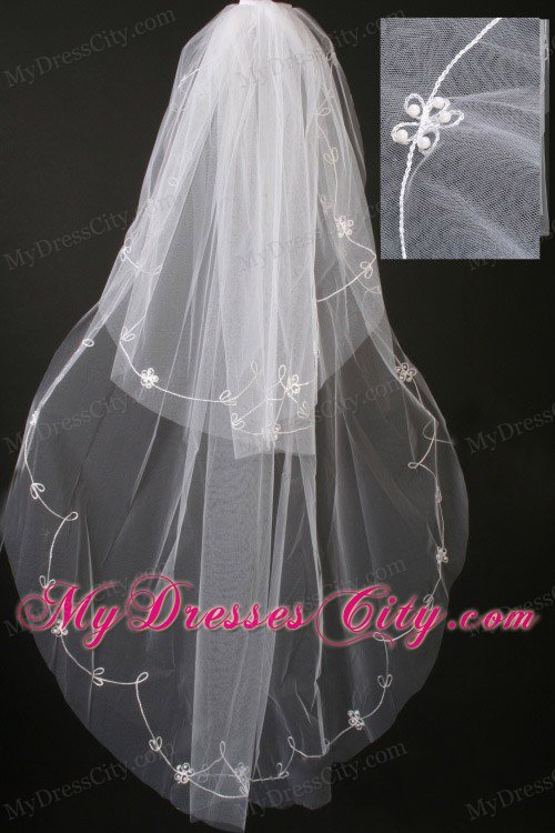 Pearl Trim Edge Gorgeous Tulle Bridal Veil