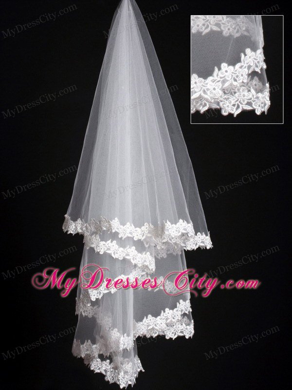 Lace Applique Edge Classical Organza Bridal Veil