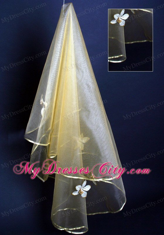 Champagne Hand Made Flowers Wedding Veil