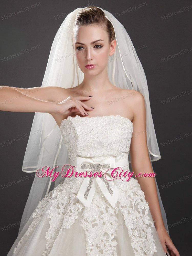 Inspired Layer Ribbon Edge Organza Bridal Veil