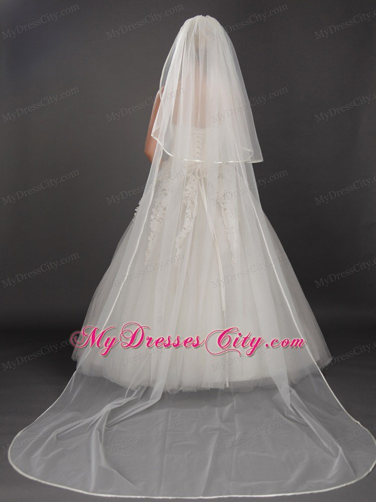 Inspired Layer Ribbon Edge Organza Bridal Veil