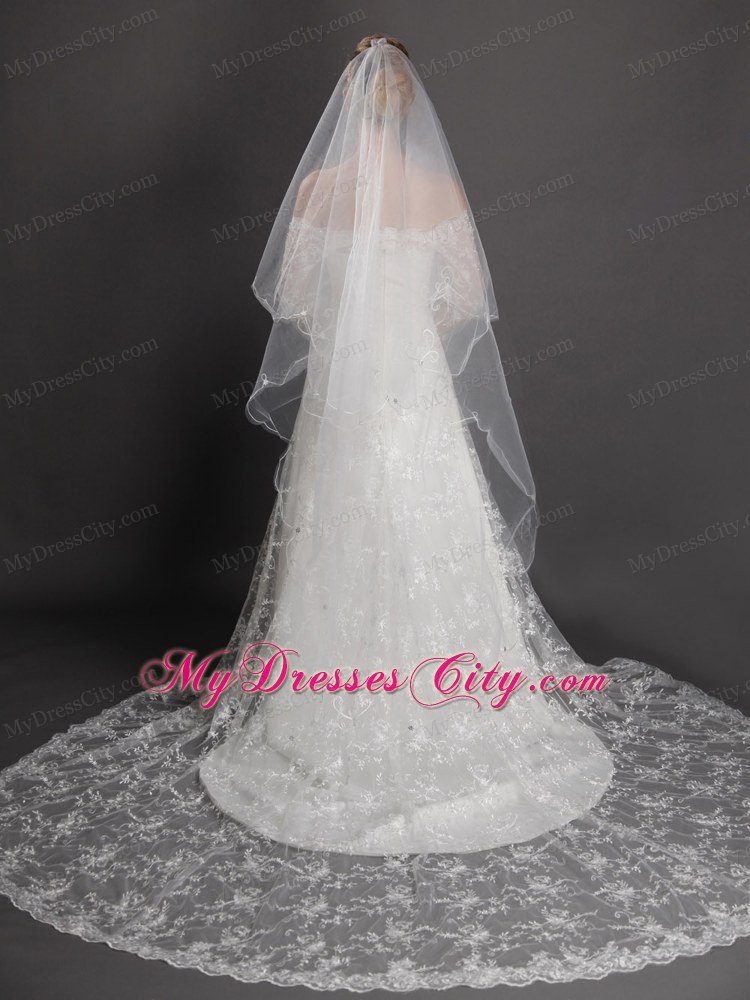 Inspired Layer Ribbon Edge Organza Bridal Veil