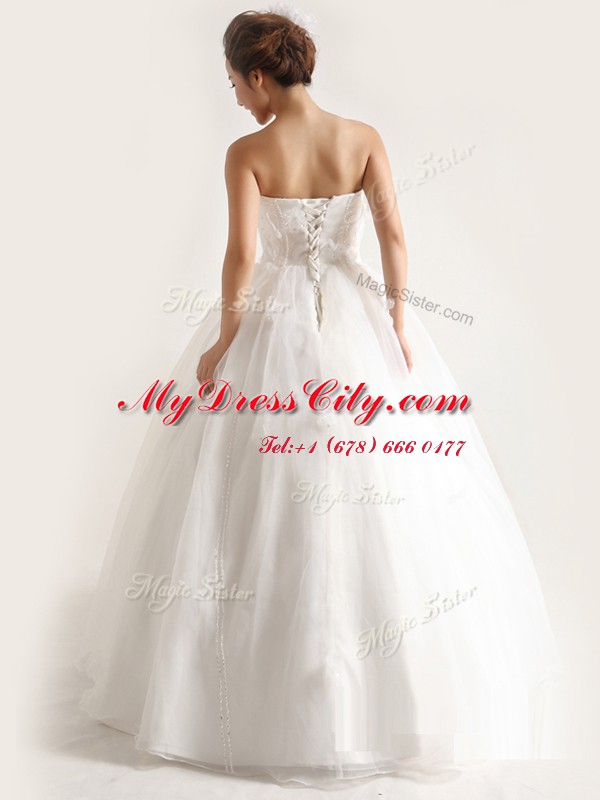 Designer Floor Length A-line Sleeveless White Wedding Dresses Lace Up