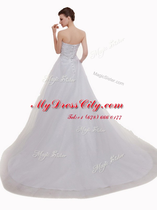 White Sweetheart Lace Up Beading and Lace and Appliques Wedding Dresses Court Train Sleeveless