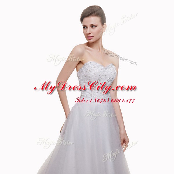 White Sweetheart Lace Up Beading and Lace and Appliques Wedding Dresses Court Train Sleeveless