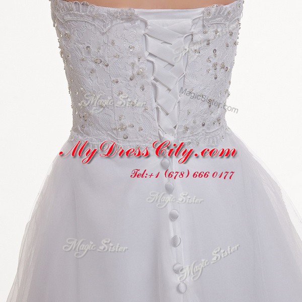 White Sweetheart Lace Up Beading and Lace and Appliques Wedding Dresses Court Train Sleeveless