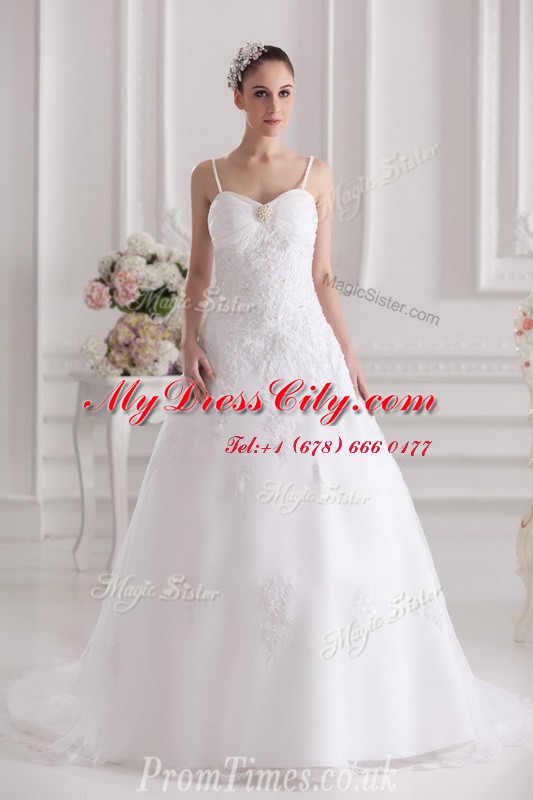 Adorable Sleeveless Brush Train Zipper Beading and Lace and Appliques Wedding Gowns