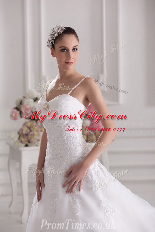 Adorable Sleeveless Brush Train Zipper Beading and Lace and Appliques Wedding Gowns