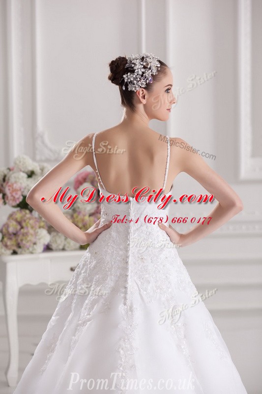 Adorable Sleeveless Brush Train Zipper Beading and Lace and Appliques Wedding Gowns