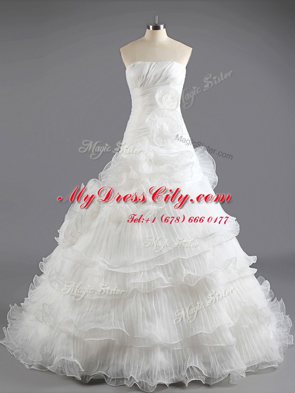 Sleeveless Court Train Lace Up With Train Ruffled Layers Wedding Gown