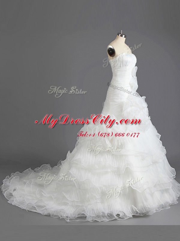 Sleeveless Court Train Lace Up With Train Ruffled Layers Wedding Gown