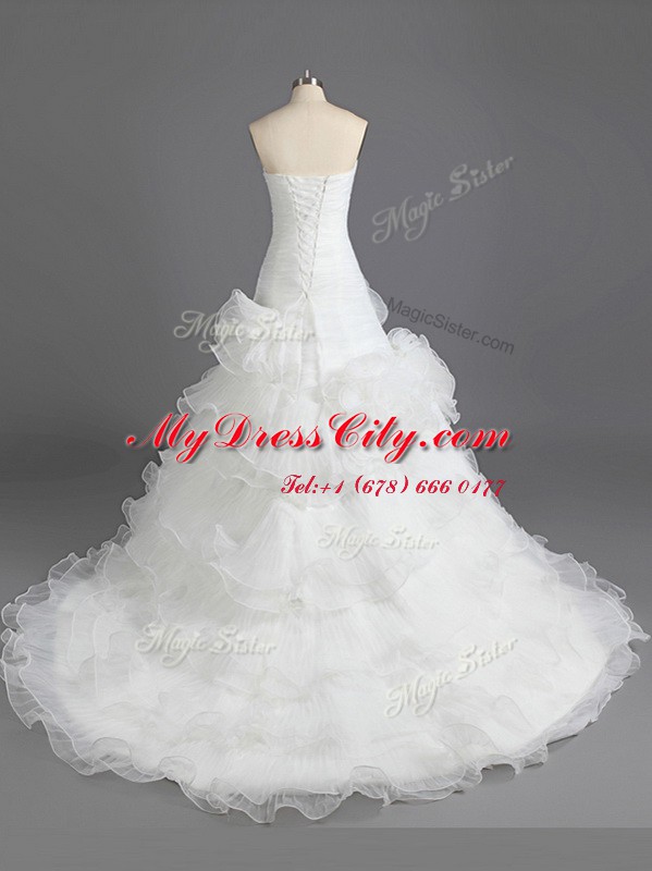 Sleeveless Court Train Lace Up With Train Ruffled Layers Wedding Gown