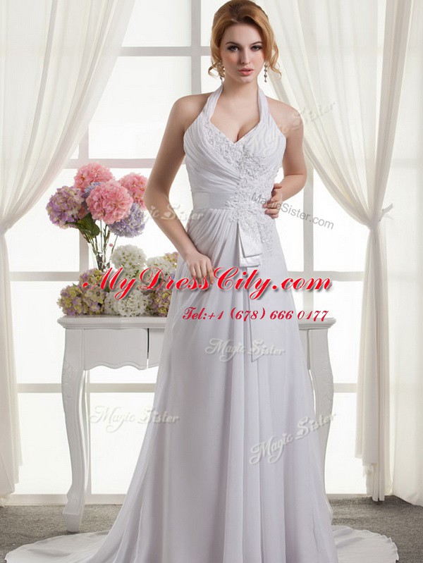 Classical Halter Top Column/Sheath Sleeveless White Wedding Gown Lace Up