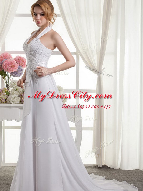 Classical Halter Top Column/Sheath Sleeveless White Wedding Gown Lace Up