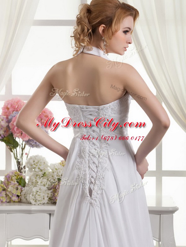 Classical Halter Top Column/Sheath Sleeveless White Wedding Gown Lace Up