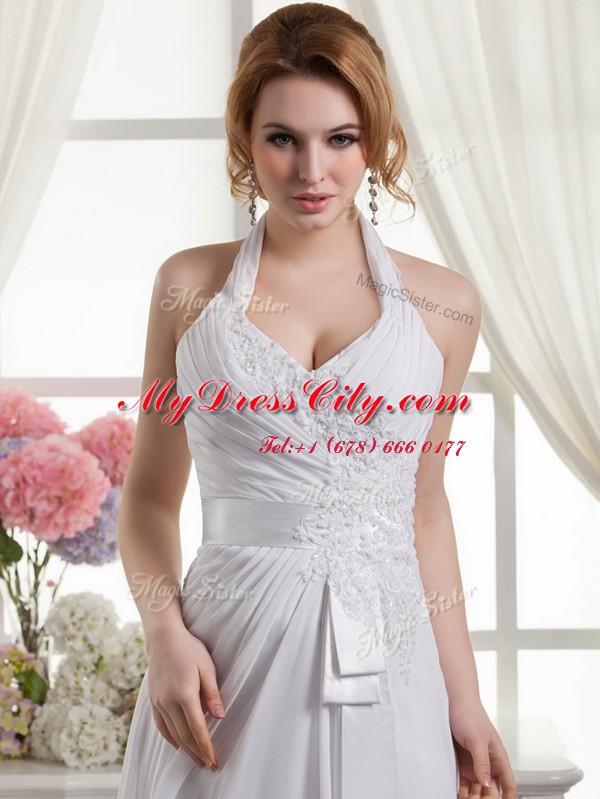 Classical Halter Top Column/Sheath Sleeveless White Wedding Gown Lace Up