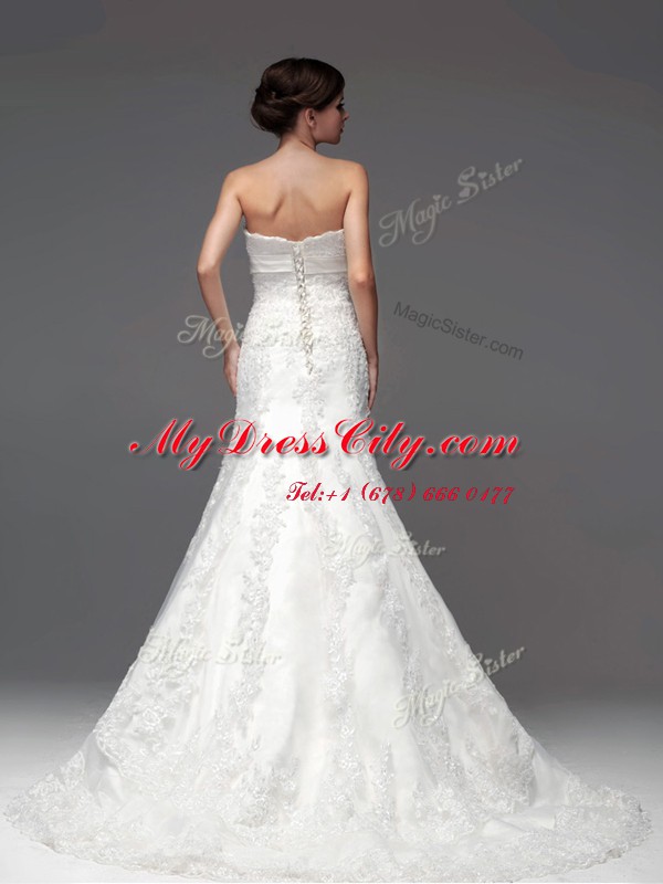 Low Price A-line Sleeveless White Bridal Gown Brush Train Lace Up