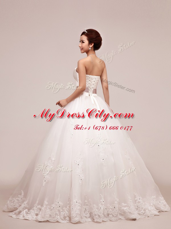 Gorgeous Sequins White Sleeveless Floor Length Lace and Appliques and Ruching and Belt Lace Up Wedding Dress