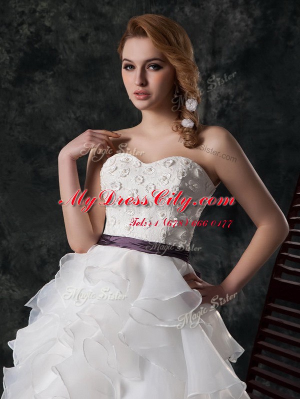 Amazing Organza Sleeveless Wedding Gowns Brush Train and Ruffled Layers