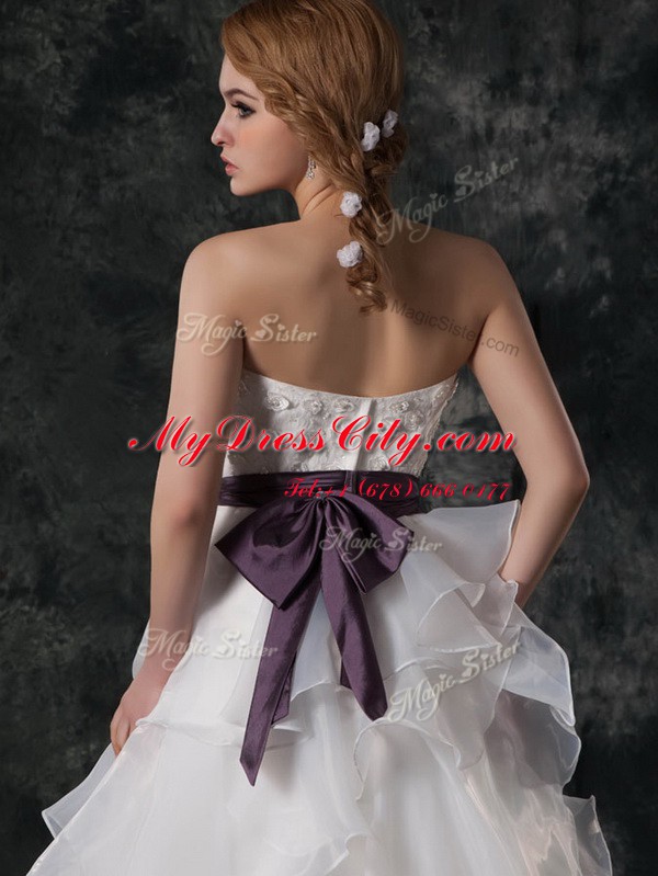 Amazing Organza Sleeveless Wedding Gowns Brush Train and Ruffled Layers