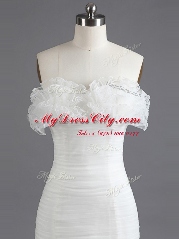 Modest Mermaid Organza Sweetheart Sleeveless Brush Train Lace Up Ruffles Wedding Dresses in White