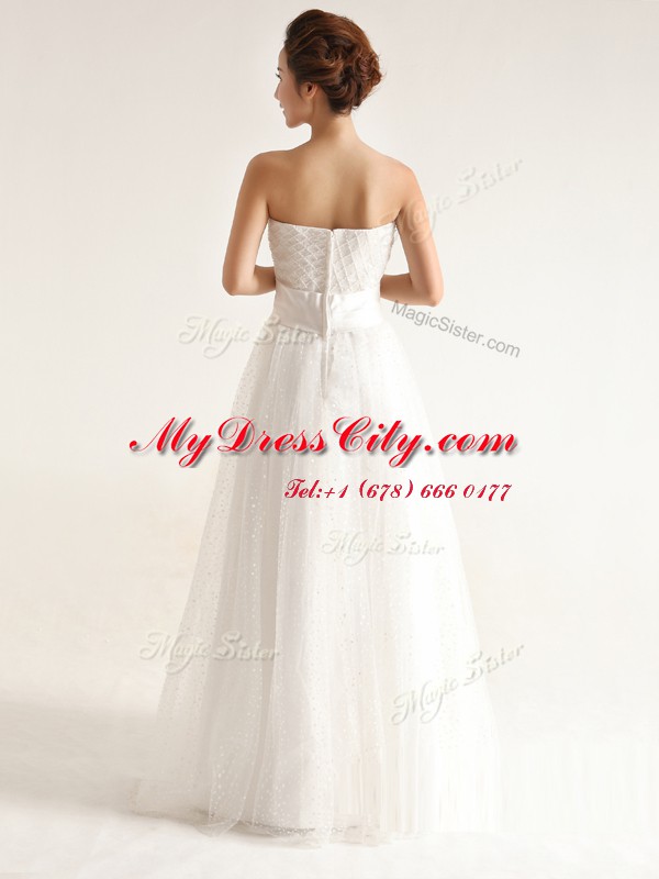 Strapless Sleeveless Zipper Wedding Gowns White Tulle