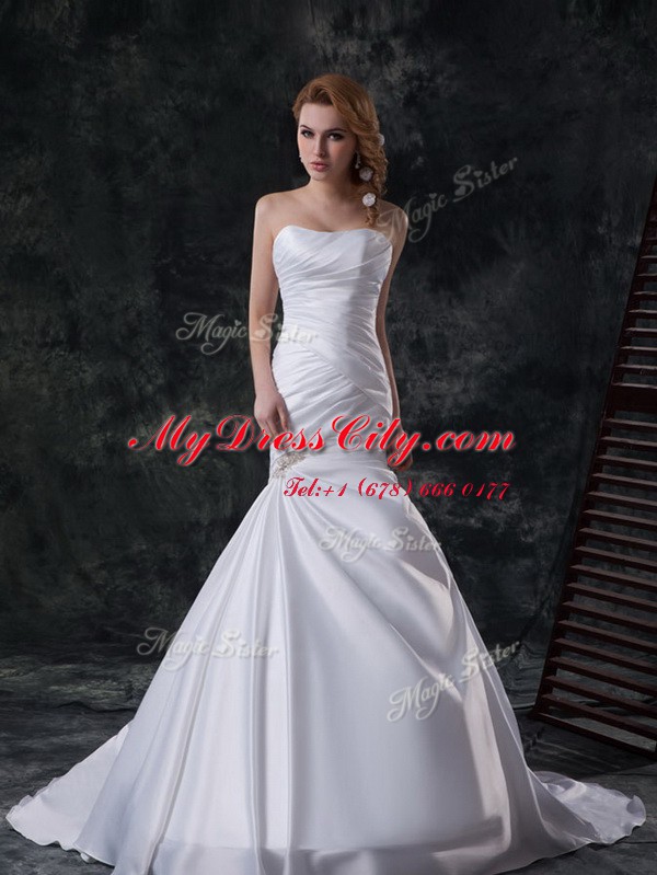 Delicate Mermaid White Sleeveless Taffeta Lace Up Wedding Dresses for Wedding Party