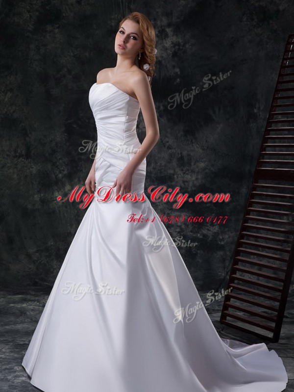 Delicate Mermaid White Sleeveless Taffeta Lace Up Wedding Dresses for Wedding Party