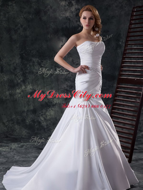 Delicate Mermaid White Sleeveless Taffeta Lace Up Wedding Dresses for Wedding Party