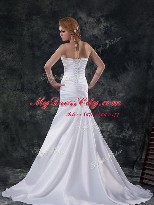 Delicate Mermaid White Sleeveless Taffeta Lace Up Wedding Dresses for Wedding Party