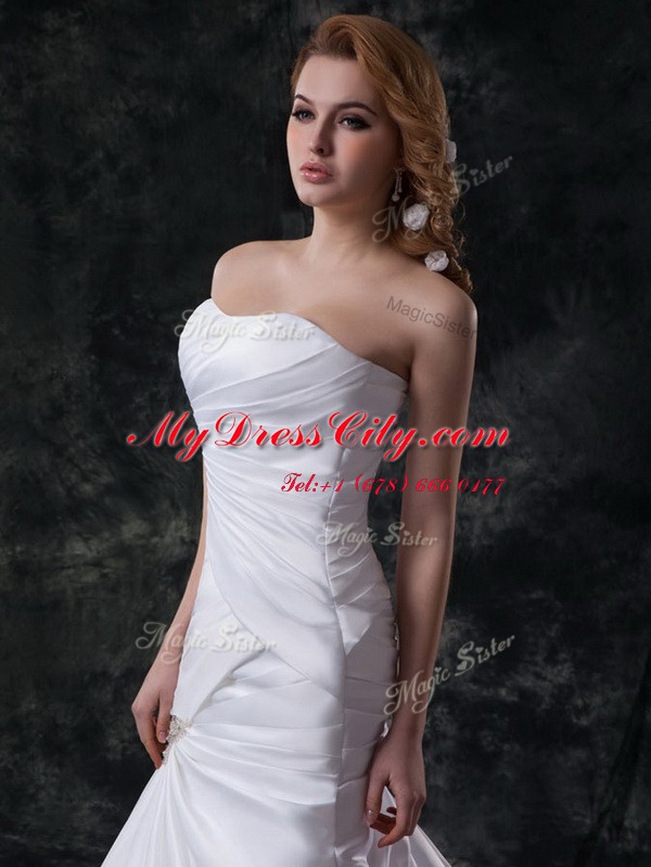 Delicate Mermaid White Sleeveless Taffeta Lace Up Wedding Dresses for Wedding Party