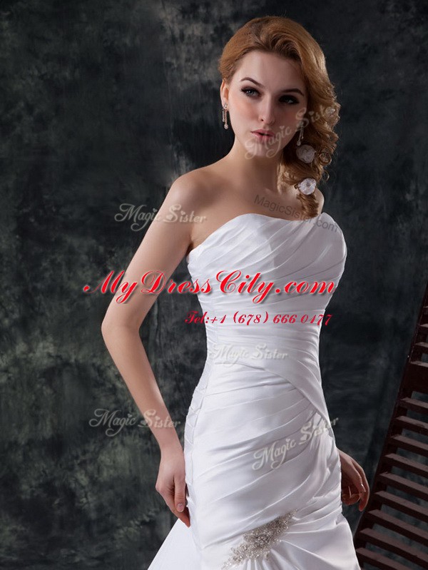 Delicate Mermaid White Sleeveless Taffeta Lace Up Wedding Dresses for Wedding Party