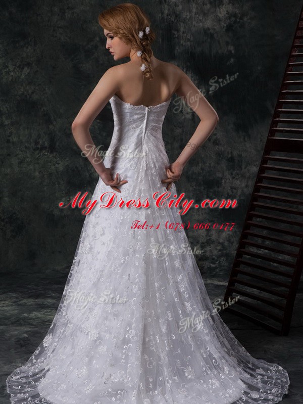 Super Lace Sleeveless Wedding Gowns Sweep Train and Beading and Lace