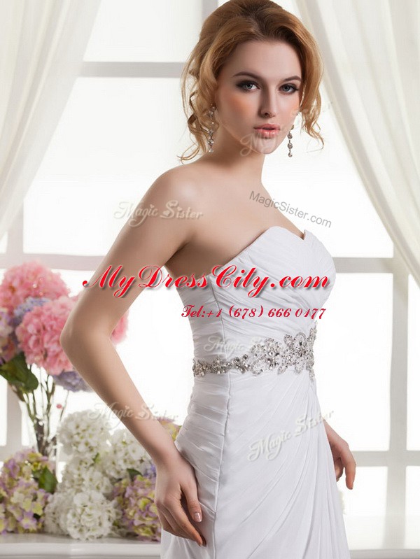 White Sleeveless Chiffon Sweep Train Lace Up Bridal Gown for Wedding Party