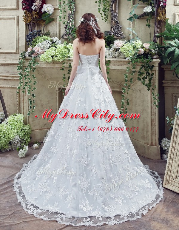 Dynamic White Wedding Dresses Sweetheart Sleeveless Court Train Lace Up