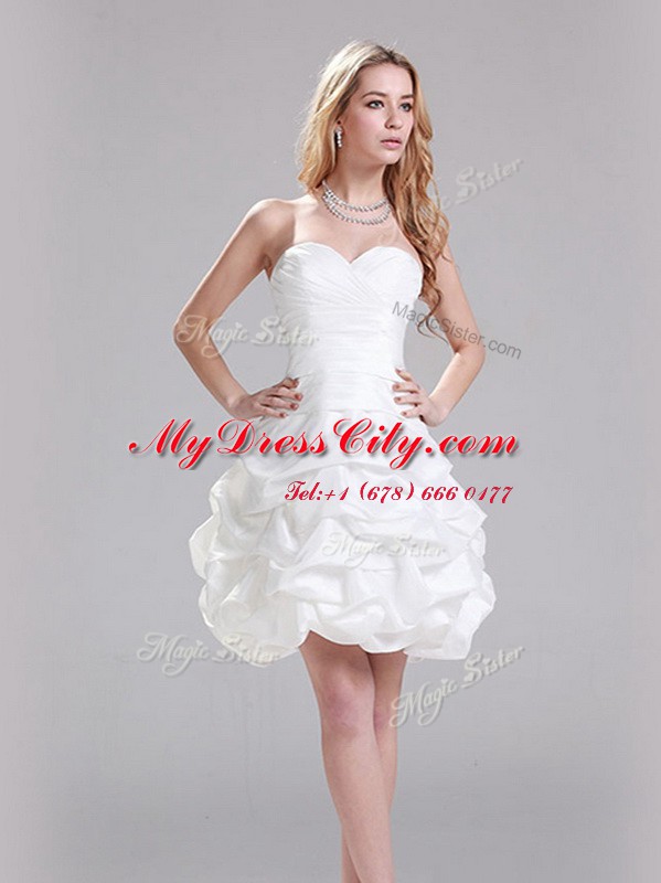 White A-line Taffeta Sweetheart Sleeveless Ruffles Mini Length Zipper Wedding Dresses