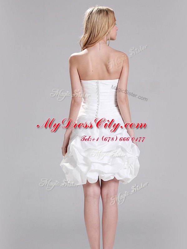 White A-line Taffeta Sweetheart Sleeveless Ruffles Mini Length Zipper Wedding Dresses